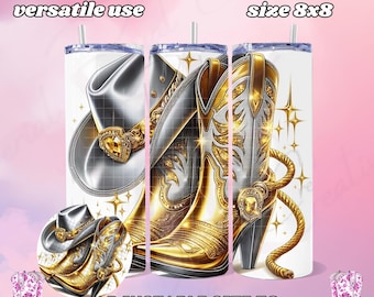 Cowgirl Boots on the Ground Cowboy PNG Boots Cowgirl Hat Design Cowboy Hat Art PNG Gift Template Event Art PNG Gold Boots Silver Boots