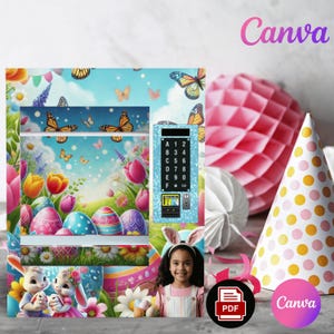 Máquina expendedora de Pascua (PDF), plantilla de Pascua editable, conejitos, plantilla de regalo, máquina expendedora de eventos, mariposa personalizable (16 x 20) imagen 3