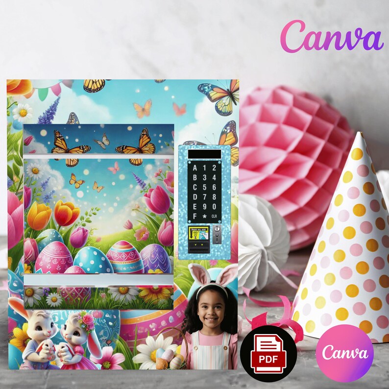 Máquina expendedora de Pascua (PDF), plantilla de Pascua editable, conejitos, plantilla de regalo, máquina expendedora de eventos, mariposa personalizable (16 x 20) imagen 3