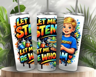 Autism Awareness Tumbler Wrap, Puzzle Heart Design, ASD 20oz Skinny PNG