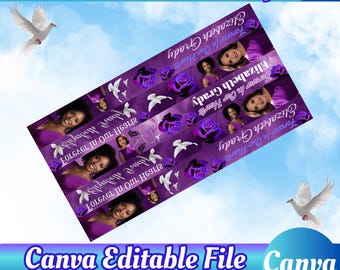 Memorial Ribbon Template Memorial Service Purple Keepsake PDF Image Obituary Customize Funeral Ribbon Personalize Memorial Ribbon Canva PDF