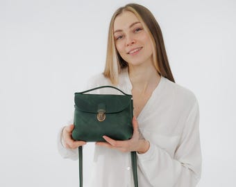 Mini Crossbody Handbag, Genuine Leather Purse for Women, Small Handmade Leather Bag, Minimalist Cross Body Bag, Vintage Shoulder Satchel