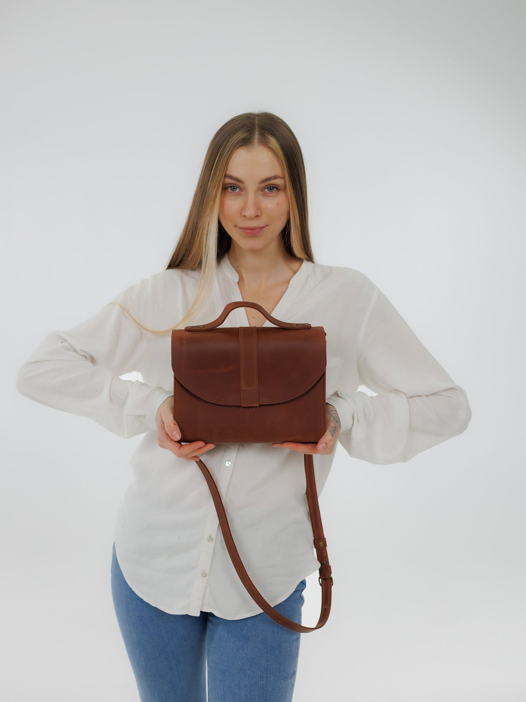 Echtleder Top Griff Tasche für Frauen, Leder Umhängetasche, kleine