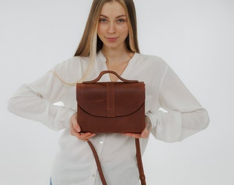 Genuine Leather Top Handle Bag for Women, Leather Shoulder Bag, Small Crossbody Bag, Leather Shoulder Bag, Leather Crossbody Bag for Women