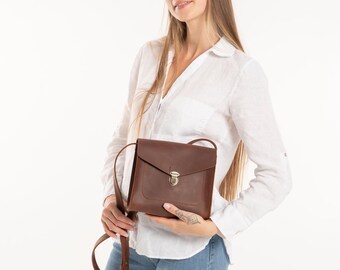 Bolso de piel auténtica marrón para mujer, bolso de hombro de piel, bolso bandolera pequeño, bolso de hombro de piel, bolso bandolera de piel para mujer