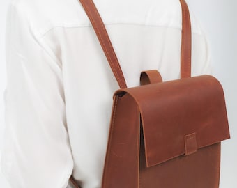 Mochila pequeña de cuero para mujer, bolso minimalista de cuero, mini mochila estética, mochila urbana para el día a día, bonita mochila de cuero para libros.