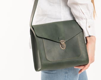 Bolso bandolera de piel auténtica, pequeño bolso de hombro, estilo vintage para uso diario, bolso minimalista antiguo, regalo de piel auténtica