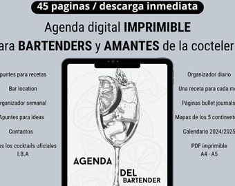 Printable digital agenda for cocktail lovers|Bartender|Digital Planner|Daily digital planner|Goodnote|Templates|2024|2025