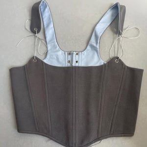 Handmade Gray Corset Top, One of a Kind Lace Up Bodice, Cotton Piqué Corset with Adjustable Straps, Size L