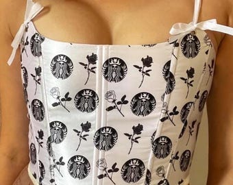 Handmade Skeleton Rose Corset Top | Black White Alt Fashion Bustier M Size