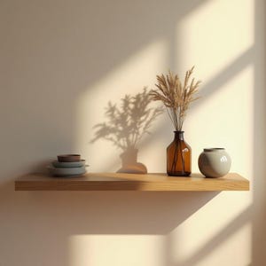 Natural Oak Floating Shelf: Rustic Wood Wall Shelves, Custom Size