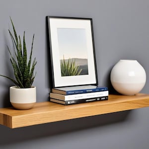 Natural Oak Floating Shelf: Rustic Wall Mounted Bookshelf