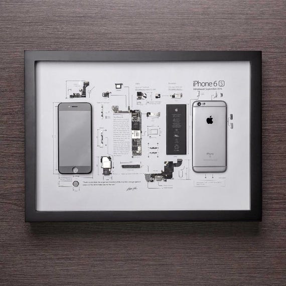 iPhone 6s 分解図 アートフレーム IPhone 6 Teardown Art - Digital Template - Apple - iPhone - Framed