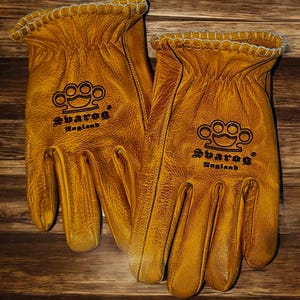 Leather Motorcycle Gloves: Svarog England Biker Gloves - Harley Davidson, Chopper, Cruiser