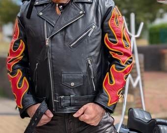 Svarog England Classic Flame Biker Leather Jacket - Etsy