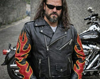 Vintage Harley Davidson Biker Leather Flame Racing Jacket - Etsy