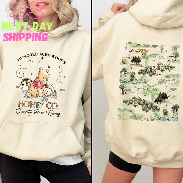 Vintage Disney Honey Co Sweatshirt, Hundred Acre Wood Map Sweatshirt, Disney Bear Hoodie, Disneyland Trip Tee, Family Matching T Shirt