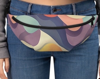 Colorful Purple Cute Fanny Pack Groovy Vintage Hip Bag Pattern Gift for Her Gift for Him