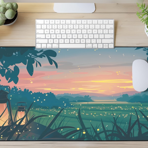 Lofi Desk Mat Evening Scene Peaceful Sunset Mouse Pad Calming Anime Decor Serene Nature Artwork Cottagecore Aesthetic Deskmat