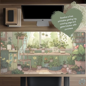 Cozy Plants Cottagecore Desk Mat, Matcha Green Lofi Keyboard Mat, TCG Playmat, Gift for Gamer, Desk Mat Aesthetic D27