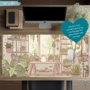 Hamster with Plants Desk Mat: Earth Tones Mouse Pad Gaming Keyboard Mat D118