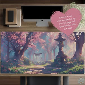 Cherry Blossom Path Desk Mat – Serene Japanese Sakura Garden Mouse Pad, Anime-Inspired Desk Decor, TCG Playmat Gift for Cozy Gamers D128