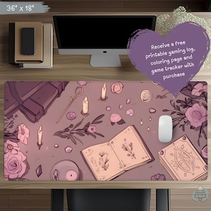 Witchy Spellbook and Crystal Desk Mat Dark Academia Mouse Pad, Gothic TCG Playmat, Mousepad Gamer Gift, Intricate Desk Decor D34