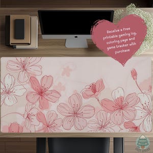 Cherry Blossom Desk Mat in Pink and Red, Floral Gaming Mouse Pad, Japanese Sakura Office Decor, Gift for Cozy Gamers and Students D156