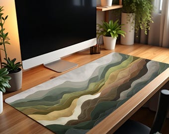 Earth Tones Landscape Desk Mat, Abstract Boho Mountain Deskpad, Modern Nature Keyboard Pad, Gift for Artists and Cozy Workspaces D175
