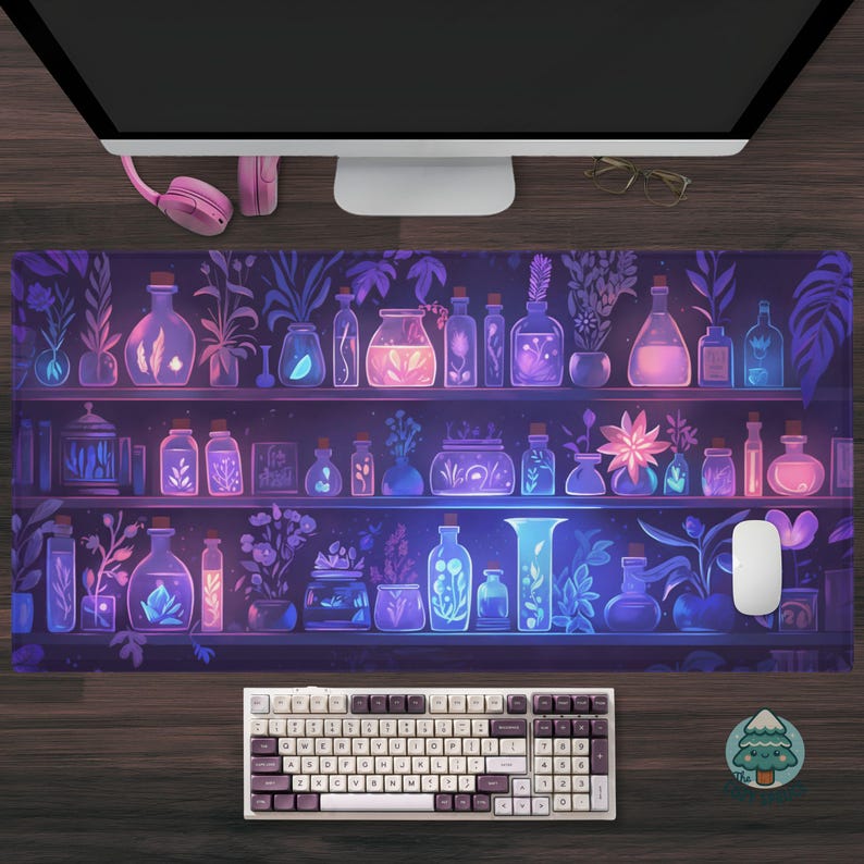 Apothecary Shelf Desk Mat, Aesthetic Mouse Pad, Dark Academia Gaming Mat, Witchy Desk Decor, Potions Workspace, Gift for Cozy Gamer image 3