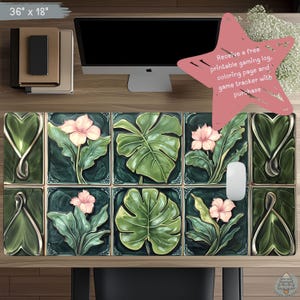 Art Nouveau Floral Desk Mat: Botanical 3D Effect Mouse Pad D60