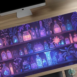 Apothecary Shelf Desk Mat, Aesthetic Mouse Pad, Dark Academia Gaming Mat, Witchy Desk Decor, Potions Workspace, Gift for Cozy Gamer image 4