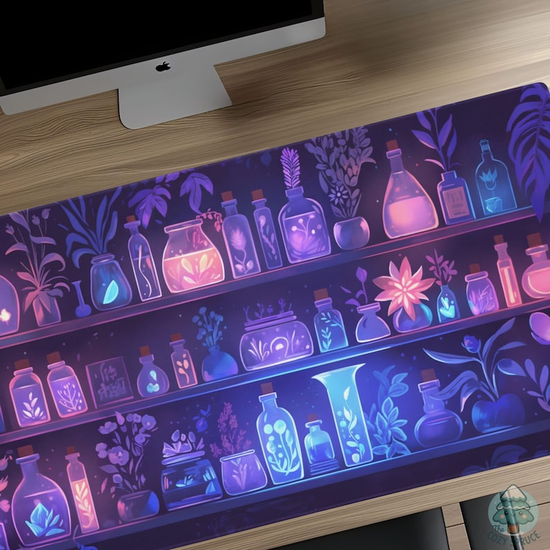 Apothecary Shelf Desk Mat, Aesthetic Mouse Pad, Dark Academia Gaming Mat, Witchy Desk Decor, Potions Workspace, Gift for Cozy Gamer image 4