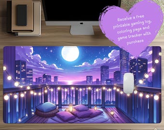 Lofi Anime Desk Mat: Cozy Night Cityscape, Gaming Mouse Pad D30
