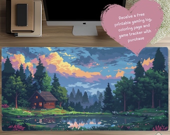 Lofi Desk Mat, Cozy Gamer, Cottagecore Anime Desk Mat, TCG Playmat, Pixel Mouse Pad, Forest Kawaii Deskmat, Desk Mat Aesthetic D157