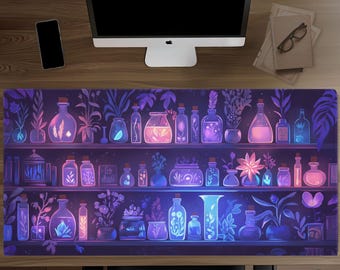 Apothecary Shelf Desk Mat, Aesthetic Mouse Pad, Dark Academia Gaming Mat, Witchy Desk Decor, Potions Workspace, Gift for Cozy Gamer