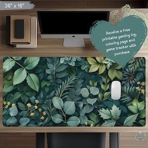 Botanical Cottagecore Desk Mat, Cozy Gamer, Aesthetic Leaf Design, Cute Desk Mat, Green Leaf Mouse Pad, Office Decor, Gift for Gardener D23