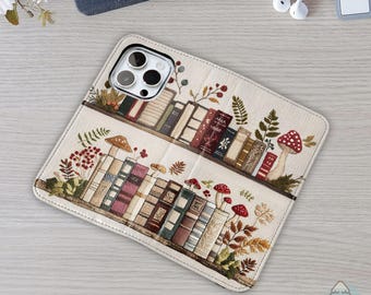 Bookish Mushroom Vegan Leather Wallet Phone Case P26