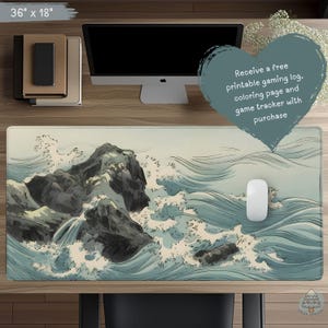 Japanese Waves Desk Mat Ukiyo-e Ocean Mouse Pad, Vintage Sea Desk Pad, TCG Playmat, Nature Decor, Gift for Cozy Gamer, DM5