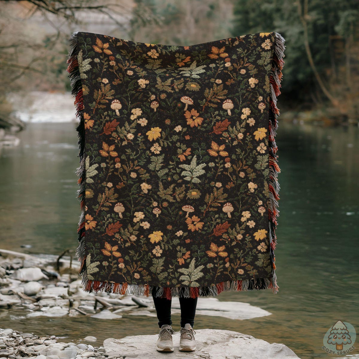 Forest Floor Woodland Cotton Woven Blanket - Dark Cottagecore Mushroom Throw, Vintage Heirloom Tapestry, Cozy Woodland Picnic Blanket B12 - Etsy