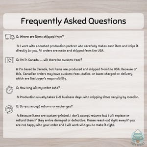 a series of frequently asked questions about shipping and customer service, including information about the shipping partner, customs fees, order duration, return and exchange policies, and the company's approach to handling returns and exchanges.