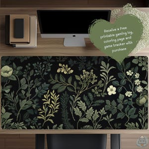 Dark Cottagecore Floral Desk Mat: Vintage Botanical Mouse Pad D102
