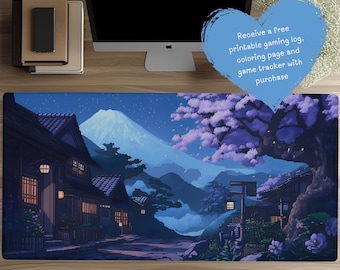 Sakura Street Pixel Art Desk Mat: Anime Mountain Mouse Pad D116