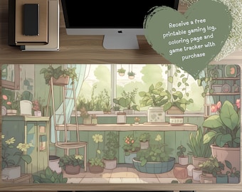 Cozy Plants Cottagecore Desk Mat, Matcha Green Lofi Keyboard Mat, TCG Playmat, Gift for Gamer, Desk Mat Aesthetic D27