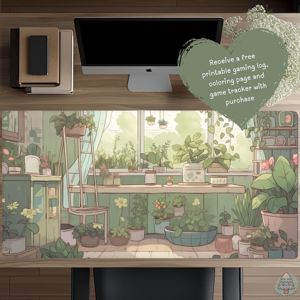Cozy Plants Cottagecore Desk Mat, Matcha Green Lofi Keyboard Mat, TCG Playmat, Gift for Gamer, Desk Mat Aesthetic D27