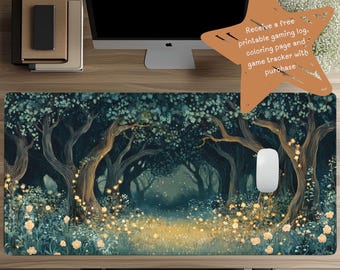 Enchanted Forest Desk Mat: Glowing Floral Mouse Pad, Aesthetic Keyboard Pad D52