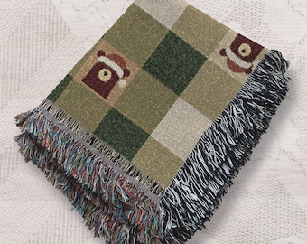 Christmas Teddy Bear Woven Blanket, Cozy Holiday Plaid Throw, Rustic Winter Home Decor, Seasonal Gift B34