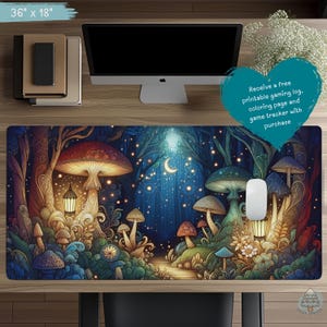 Mushroom Forest Desk Mat: Whimsical Cottagecore Botanical Mouse Pad