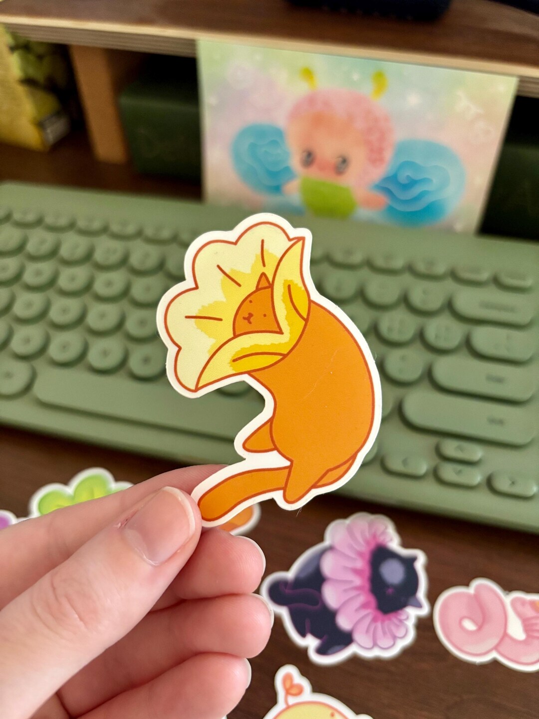 Cute Flower Cat Sticker, Vinyl Matte - Orange Cat - Etsy