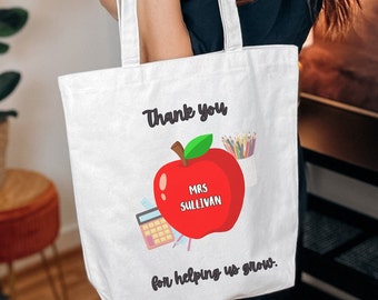 Custom Thank You Teacher Cotton Canvas Tote Bag, Teacher Appreciation Tote Bag, End of Year Teacher Gift, Educator Gift